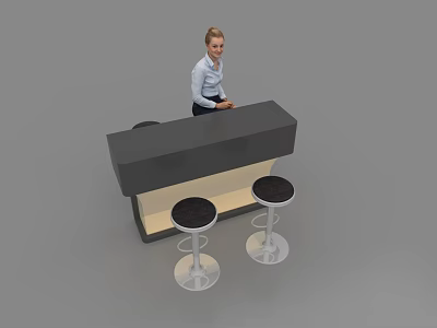 Modern Negotiation Table With Black Desktop And White Stools For Office Discussion Use 3d model
