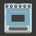 Stylish Kitchen Appliance Four Burner Stove Oven With Blue Door Glass Window And Control Knobs
