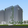 Modern Commercial Complex With Glass Roof And White Columns Pedestrians Walking In Open Public Space