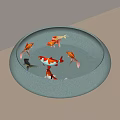 Circular Green Textured Fish Tank With Colorful Koi Fish In Clear Water