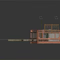 Industrial Loading Platform Structure with Orange Fence Lamp Posts Cargo Boxes and Green Vehicle
