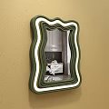 Modern Wavy Frame Mirror With Green White Lines LED Lights Reflecting Bedroom On Wall