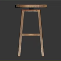 Wooden Round Seat Stool With Four Legs And Cross Support Structure