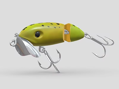 Green Fishing Lure With Black Spots Metal Blade And Sharp Hooks Design 3d model