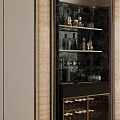Modern Luxury Built In Wine Cabinet With Marble Backdrop And Warm Side Ambient Lighting