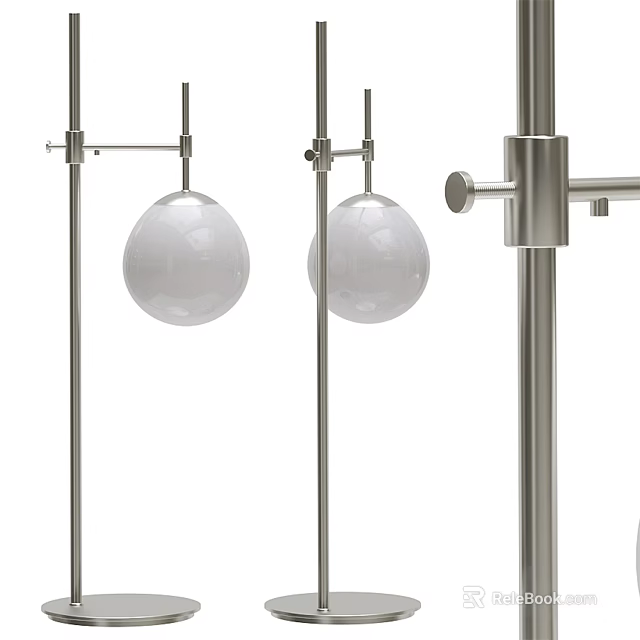 Modern Minimalist Floor Lamp With Metallic Silver Stand And White Spherical Shade 3d model 