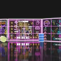 Vibrant Neon Graffiti Wall With Colorful Signs And Reflective Floor Art