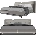 Modern Double Bed with Upholstered Headboard Grey Bedding and Metal Frame