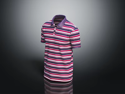 Striped Short Sleeve Collared Polo Shirt With Red White Purple Stripes 3d model