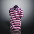 Striped Short Sleeve Collared Polo Shirt With Red White Purple Stripes