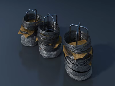 Industrial Equipment Three Metal Coils With Metal Handles And Yellow Paper Separators 3d model
