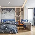 Modern Kids Room Interior Design With Cloud Star Wall Decor Bed Desk And Chair