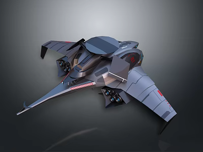 Futuristic Sci Fi Spaceship With Sleek Aerodynamic Design And Red Accents 3d model