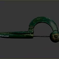 Green Curved Shiny Household Item With Decorative Details And Smooth Surface