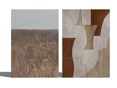 Two Wall Artworks Natural Grassland Landscape And Abstract Geometric Wooden Design 3d model
