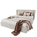 Cozy Beige Children's Bed With Soft Headboard Pillows Stuffed Toy And Blanket