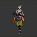 Futuristic Game Character With Brown Spiky Hair Goggles Tattoos Yellow Pants Carrying Large Weapon