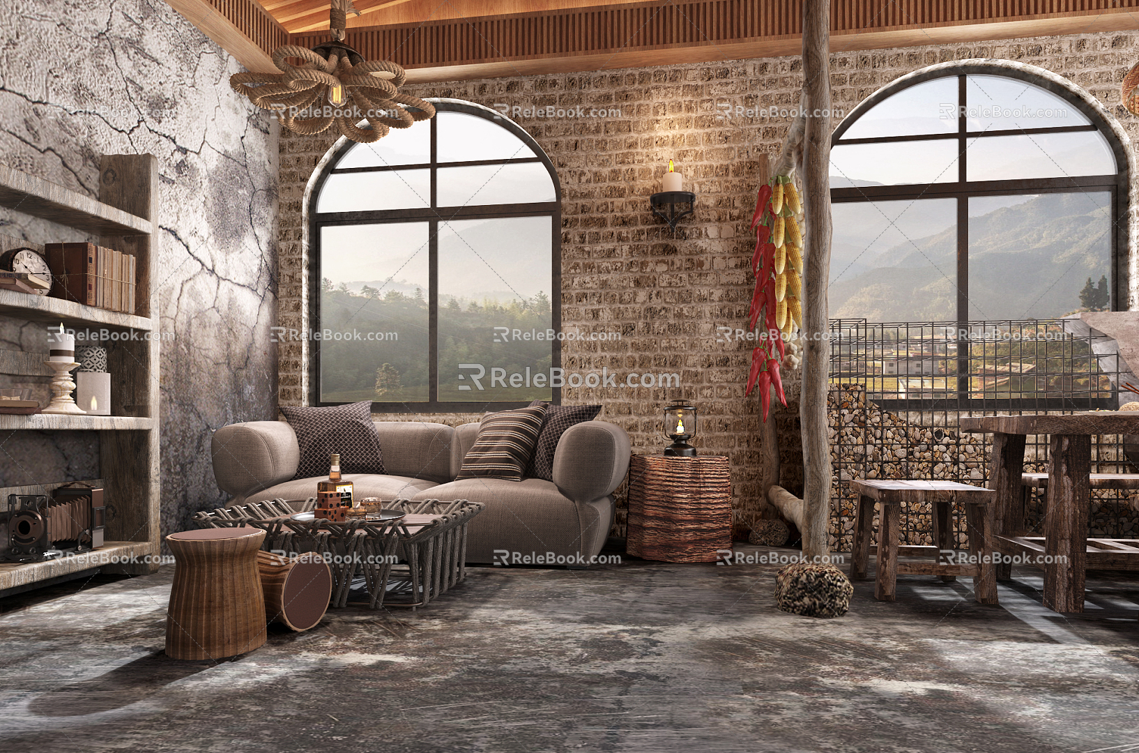 Industrial LOFT Guest Restaurant Homestay Living Room 3d model