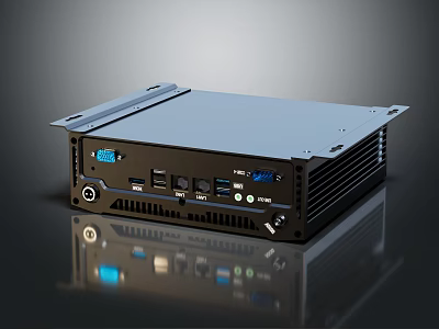 Industrial Compact Computer Unit with Digital Display Multiple Interfaces Metal Casing and Cooling Vents Design 3d model