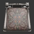 Classic Leisure Chair With Intricate Carved Wooden Frame And Patterned Fabric Upholstery