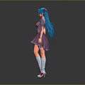 Anime Girl Design With Blue Hair Pigtails Purple Dress Red Vest White Socks And Shoes