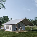 Spacious Luxury Glamping Tent With Sturdy Wooden Frame Set On Lush Green Grassy Outdoor Campsite