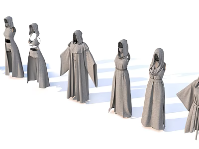Gray Hooded Robes With Various Styles And Different Design Details 3d model