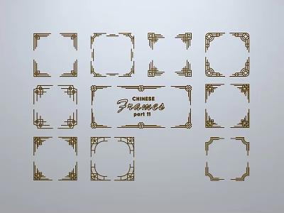 Chinese Carved Windows With Golden Fretwork Frames And Various Patterns 3d model