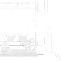 Modern Living Room with Sofa Colorful Pillows Large Green Plant Ceiling Lamp and Coffee Table