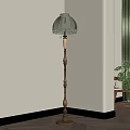 Elegant Floor Lamp With Green Fringed Lampshade Golden Pole And White Middle