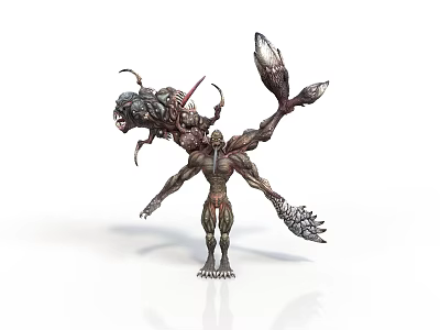 Humanoid Character Merged With Mythical Creature Tentacles Clawed Limbs And Spiked Wings Design 3d model