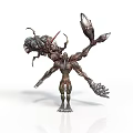 Humanoid Character Merged With Mythical Creature Tentacles Clawed Limbs And Spiked Wings Design