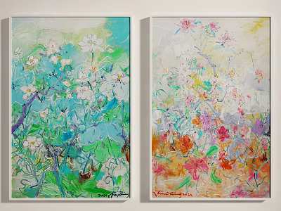 Vibrant Botanical Paintings With Blue Green And Orange Red Floral Art For Wall Decor 3d model