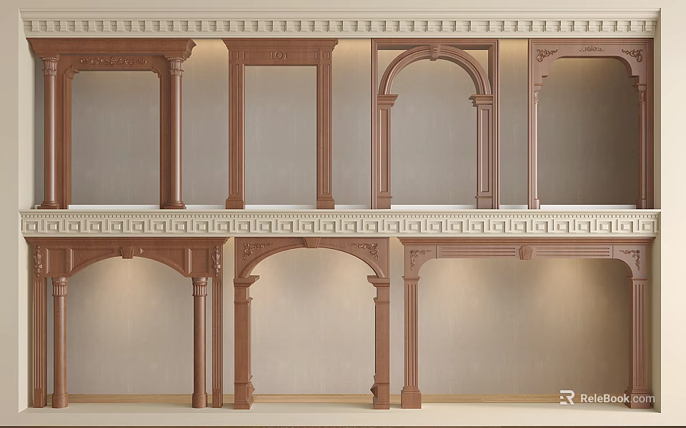 Classical Wall Design With Arched Niches Columns And Decorative Moldings 3d model