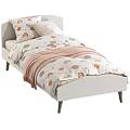 Cozy Kids Bed with Grey White Bedding Shell Sun Patterns and Soft Blanket