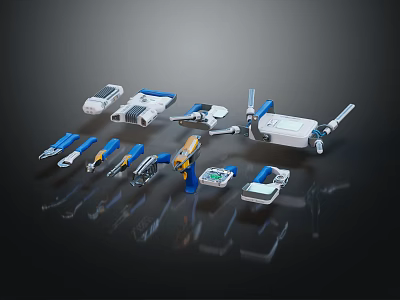 Collection of Medical Instruments Featuring Blue White Yellow Precision Tools And Devices 3d model