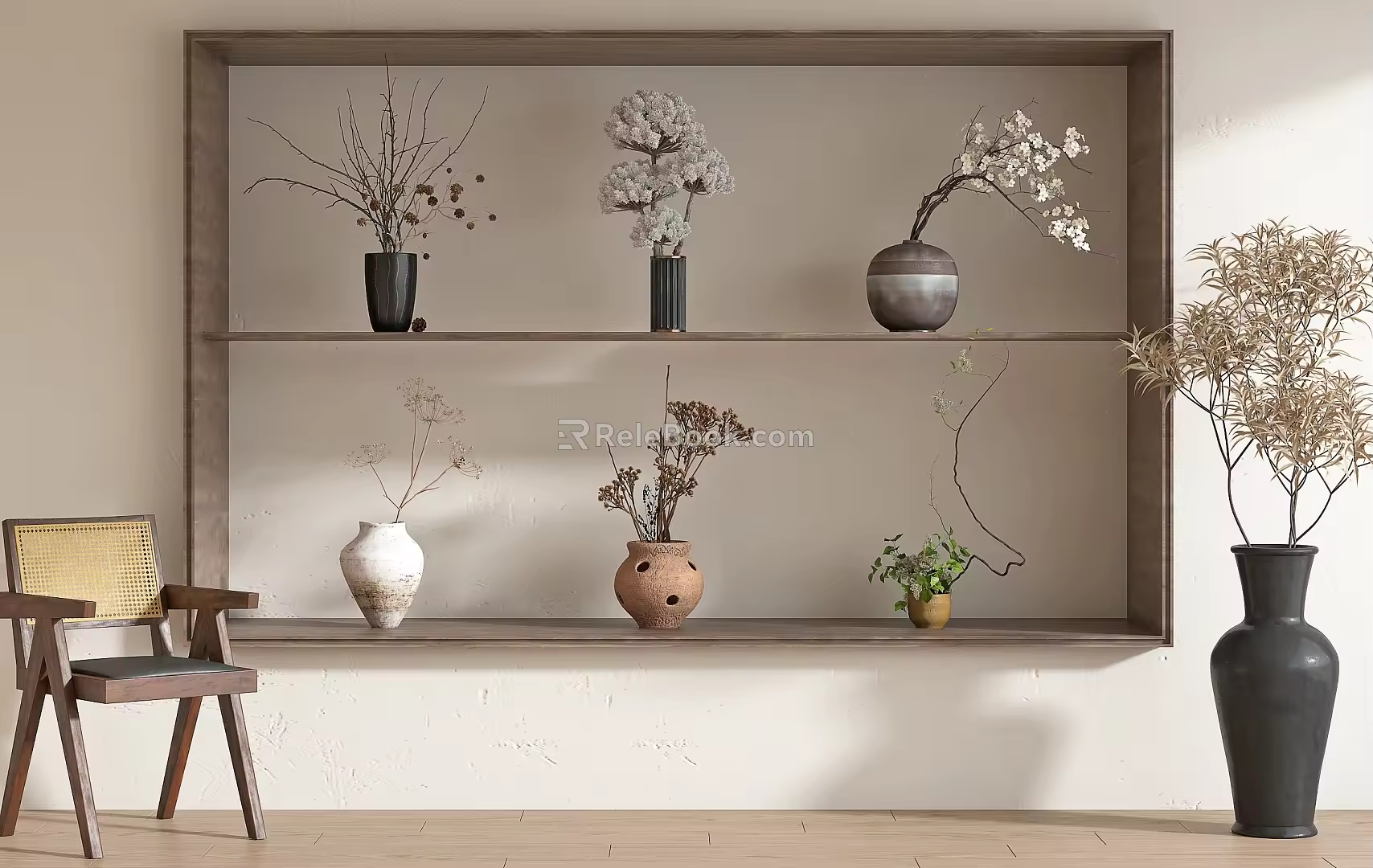 Modern vase with dried branches and branches 3d model