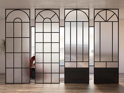Modern Room Dividers With Geometric Metal Frame Glass Panels And Unique Patterns 3d model