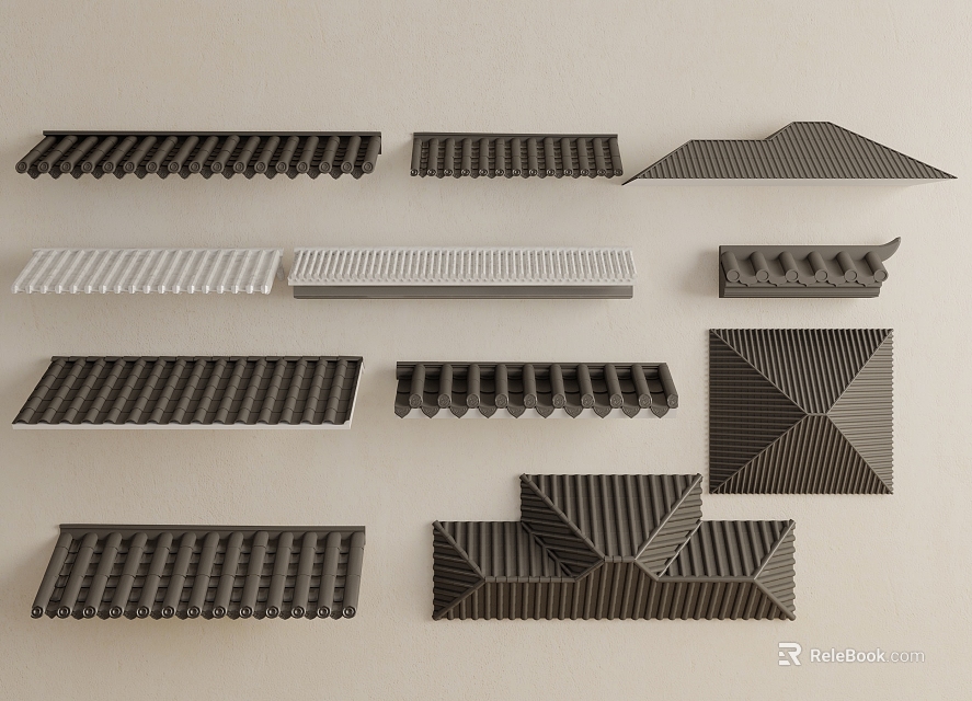 Different Architectural Components With Various Shapes And Textured Patterns On 3d model 