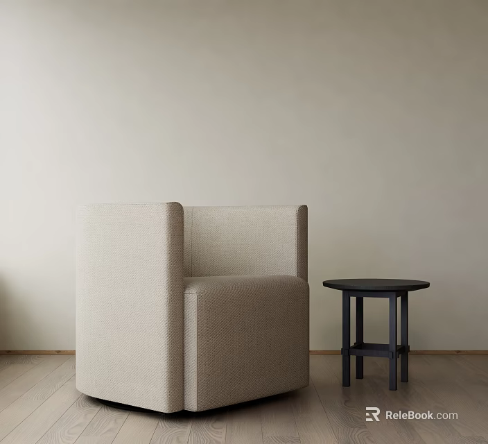 Beige Fabric Single Sofa With Small Black Side Table In Minimalist Interior 3d model