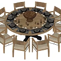 Modern Round Dining Set with Ten Chairs Dinnerware and Wooden Bowl