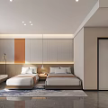 Modern Hotel Guest Room With Twin Beds Orange Gray Accent Wall And Cozy Sofa Area