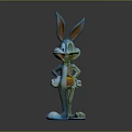Blue Cartoon Rabbit Sculpture With Large Ears In Cheerful Standing Pose