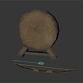Natural Wooden Circular Slice on Stand with Traditional Bow and Arrow