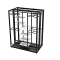 Modern Black Metal Frame Display Shelf with Open White Storage Shelves
