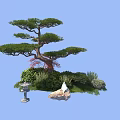 Bush Garden Display With Pine Tree Stone Lantern Rock And Green Plants