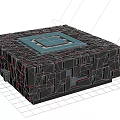 Cubic Museum Building With Red And Gray Geometric Patterns And Open Top Area 3d model