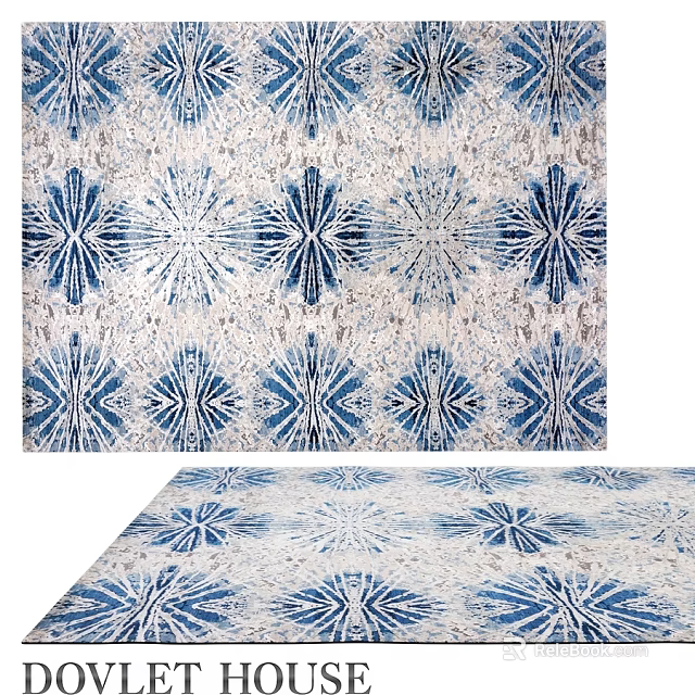 Blue And White Square Carpet With Geometric Abstract Pattern For Home Decor 3d model 