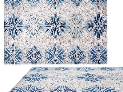 Blue And White Square Carpet With Geometric Abstract Pattern For Home Decor 3d model