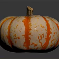 Fresh Small Round Pumpkin With Orange Red Stripes And Yellow Spots On Black Reflective Background